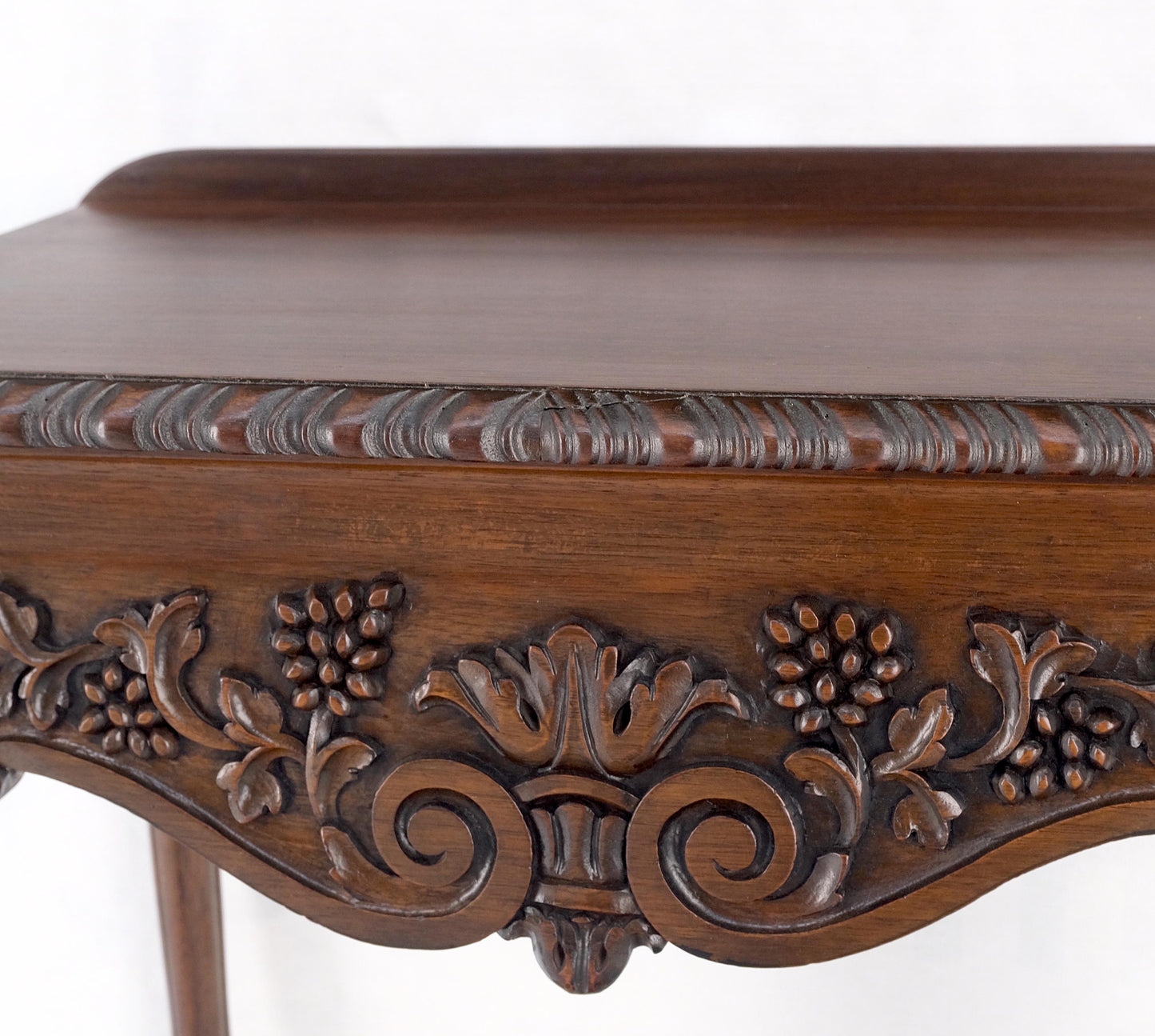 Petit Heavily Carved Walnut Cherubs Rope Edge Two Piece Console Table Shelf MINT
