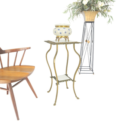 EstablishedLines Cast Brass & White Onyx Marble Two Tier Lamp Side Square Occasional Table MINT!