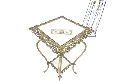 EstablishedLines Cast Brass & White Onyx Marble Two Tier Lamp Side Square Occasional Table MINT!