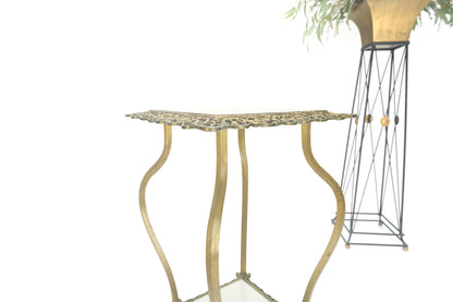 EstablishedLines Cast Brass & White Onyx Marble Two Tier Lamp Side Square Occasional Table MINT!