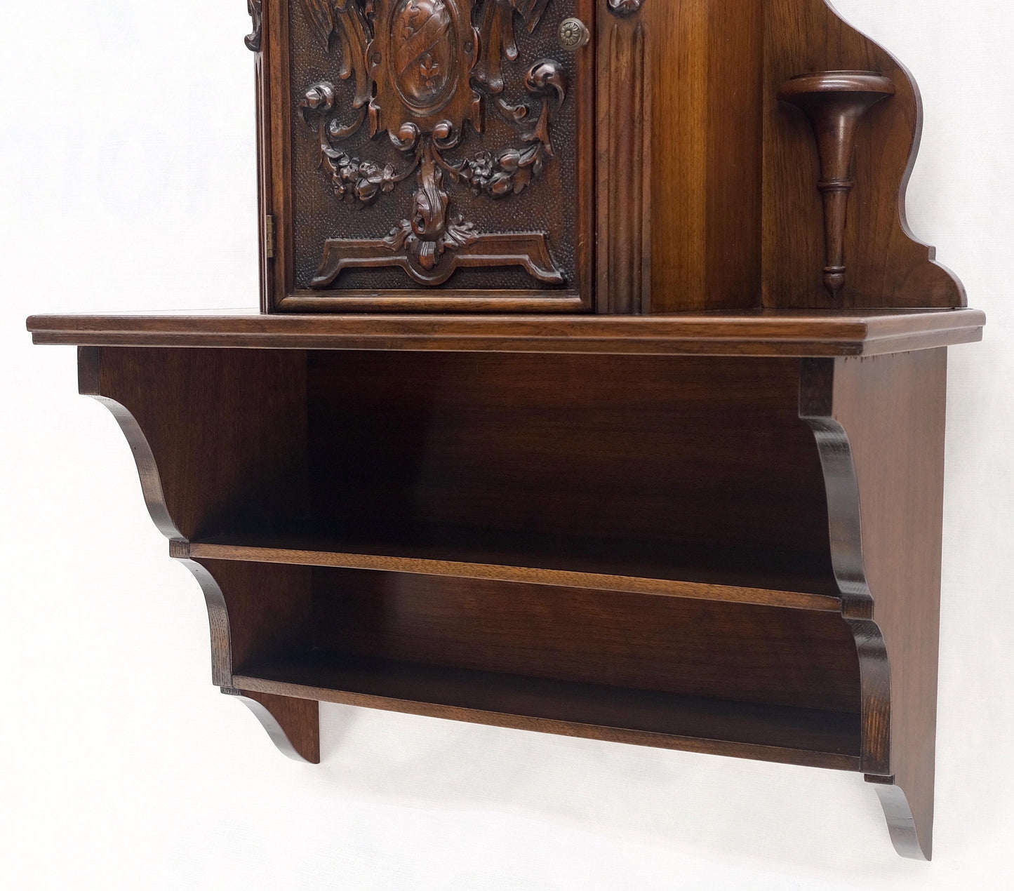 Petit Heavily Carved Walnut Cherubs Rope Edge Two Piece Console Table Shelf MINT