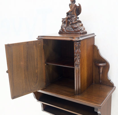 Petit Heavily Carved Walnut Cherubs Rope Edge Two Piece Console Table Shelf MINT