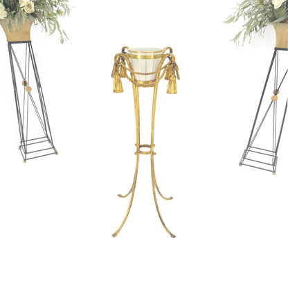 Gilt Wrought Iron "Twisted Rope" Base w/ Tassels Jardiniere Planter Pot MINT!