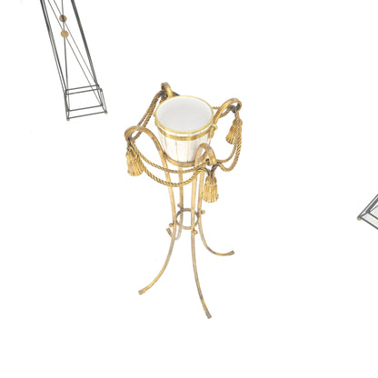 EstablishedLines Gilt Wrought Iron "Twisted Rope" Base w/ Tassels Jardiniere Planter Pot MINT!