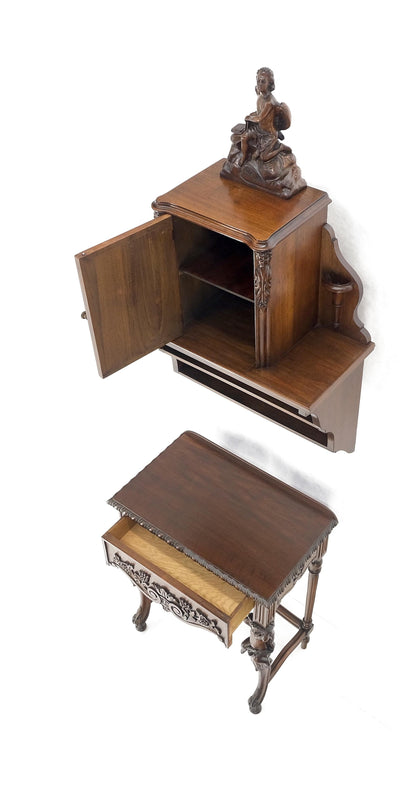 Petit Heavily Carved Walnut Cherubs Rope Edge Two Piece Console Table Shelf MINT