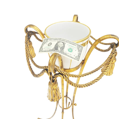 EstablishedLines Gilt Wrought Iron "Twisted Rope" Base w/ Tassels Jardiniere Planter Pot MINT!