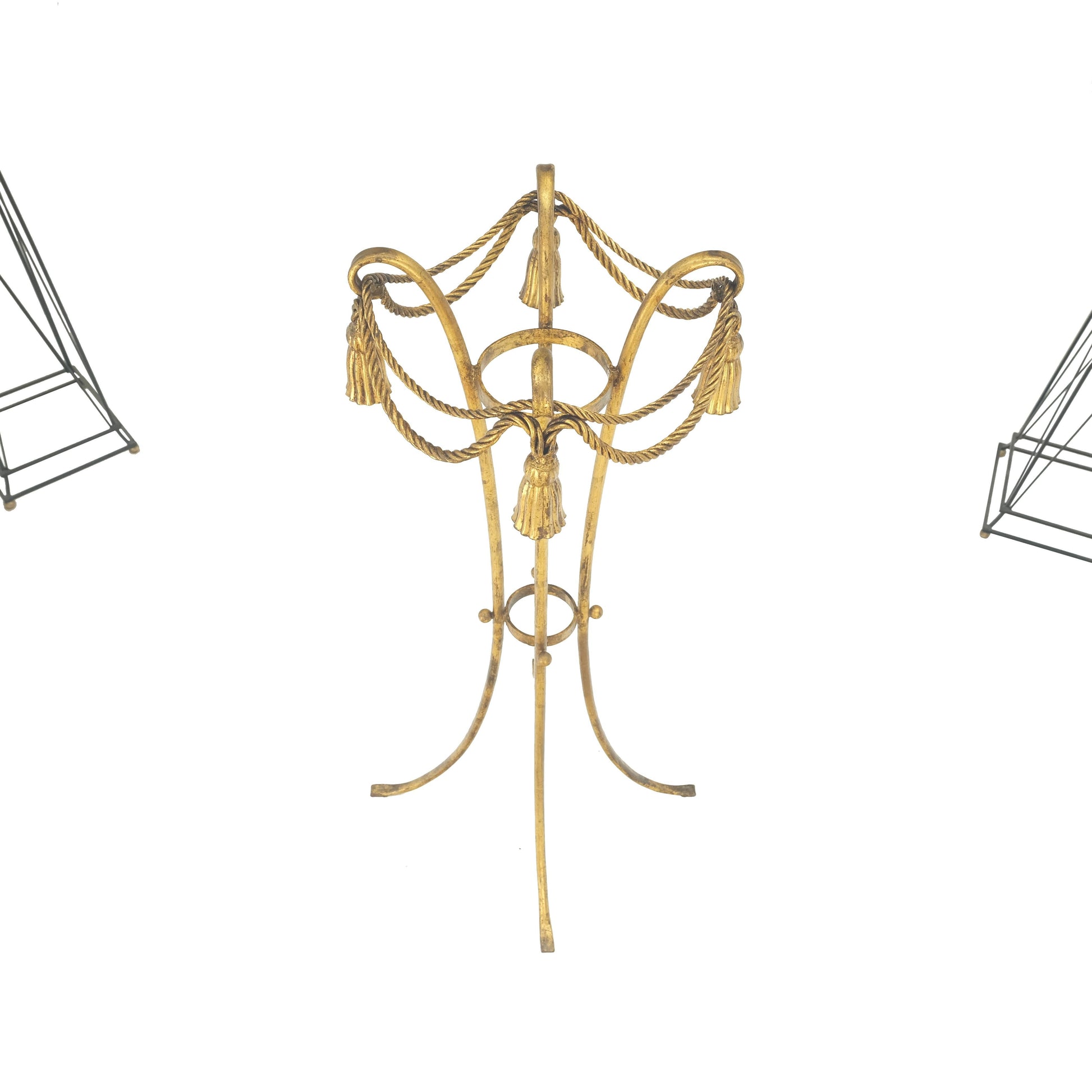 EstablishedLines Gilt Wrought Iron "Twisted Rope" Base w/ Tassels Jardiniere Planter Pot MINT!