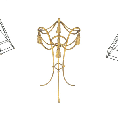 EstablishedLines Gilt Wrought Iron "Twisted Rope" Base w/ Tassels Jardiniere Planter Pot MINT!