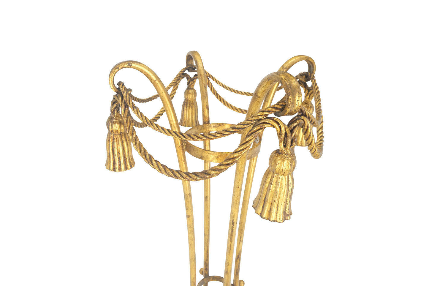 Gilt Wrought Iron "Twisted Rope" Base w/ Tassels Jardiniere Planter Pot MINT!