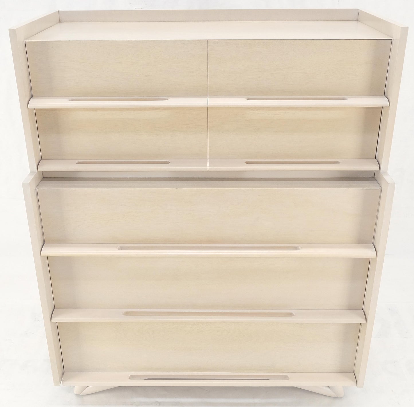EstablishedLines Sculptural Legs & Drawer Pulls White Wash Bone Tone 5 Drawers Mahogany Dresser
