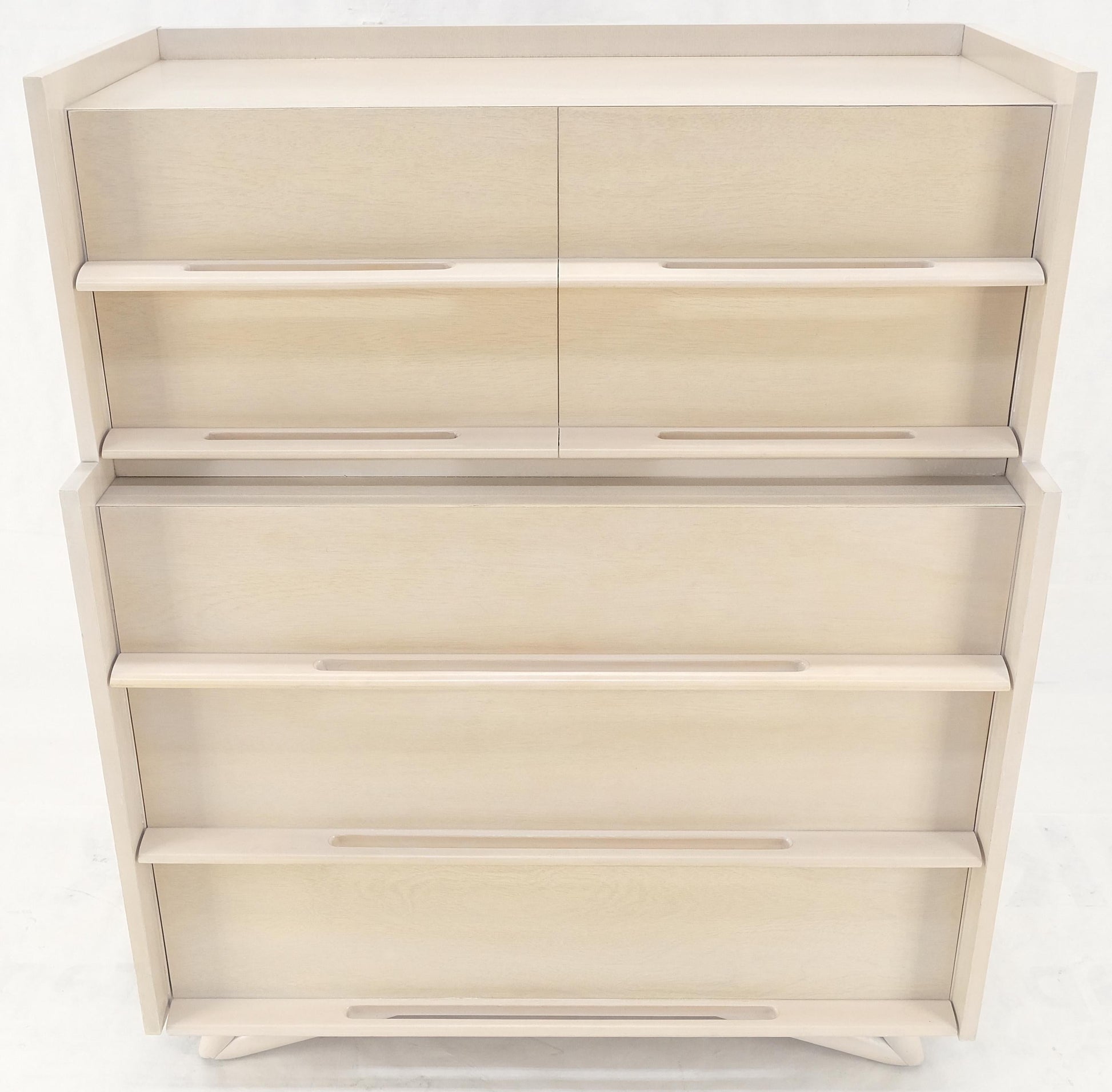 EstablishedLines Sculptural Legs & Drawer Pulls White Wash Bone Tone 5 Drawers Mahogany Dresser