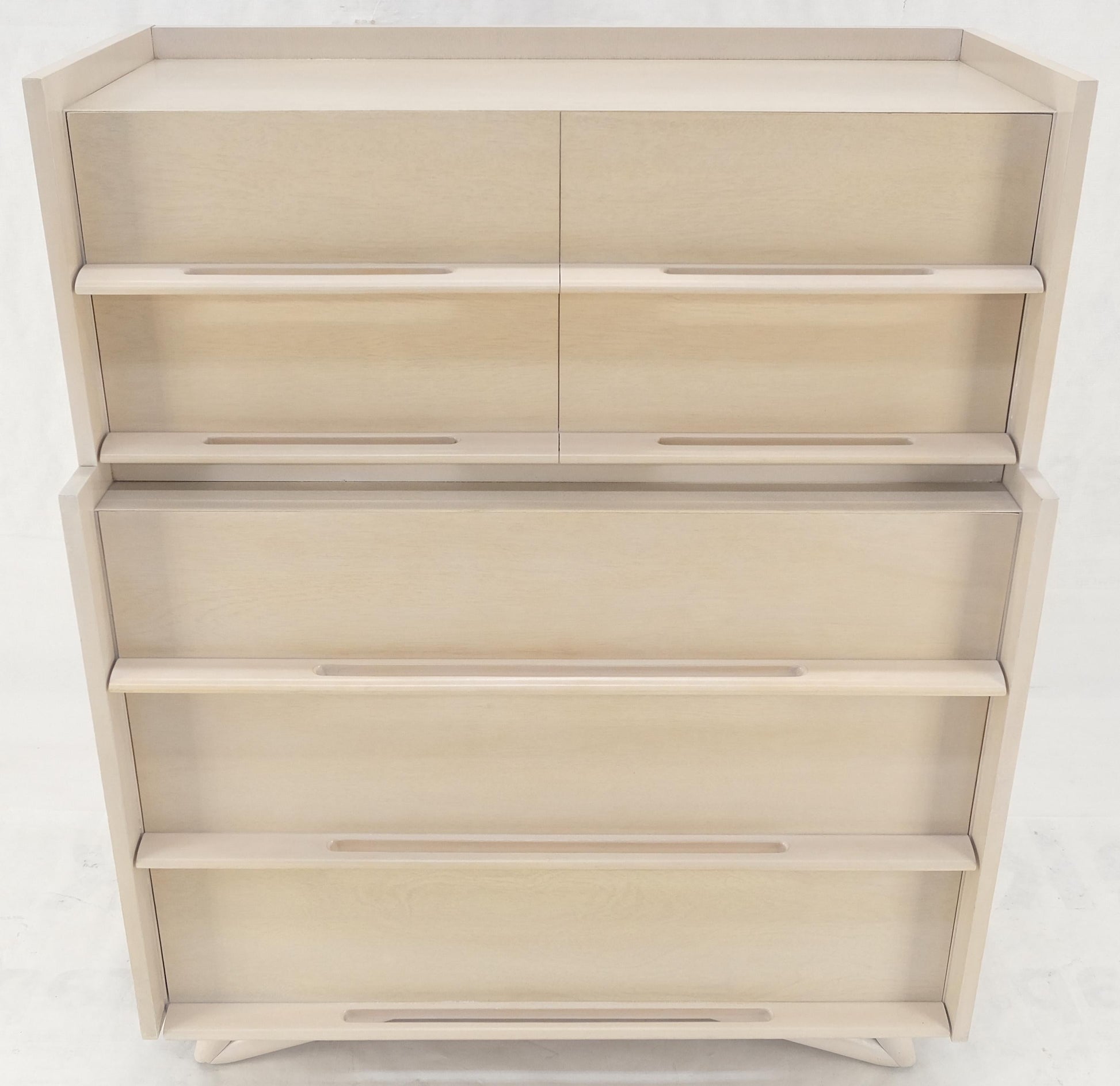 EstablishedLines Sculptural Legs & Drawer Pulls White Wash Bone Tone 5 Drawers Mahogany Dresser