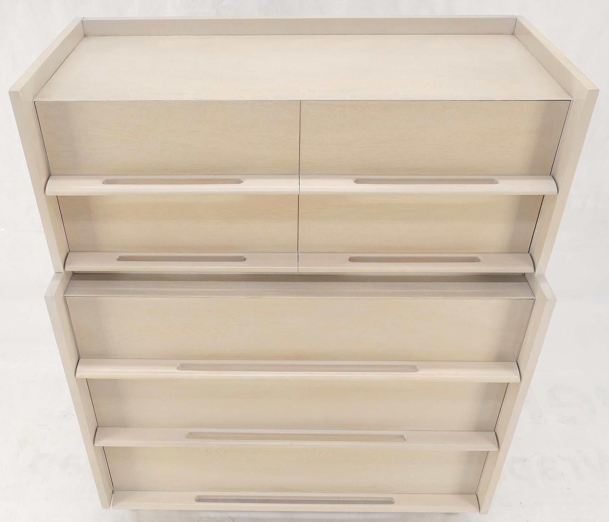 EstablishedLines Sculptural Legs & Drawer Pulls White Wash Bone Tone 5 Drawers Mahogany Dresser