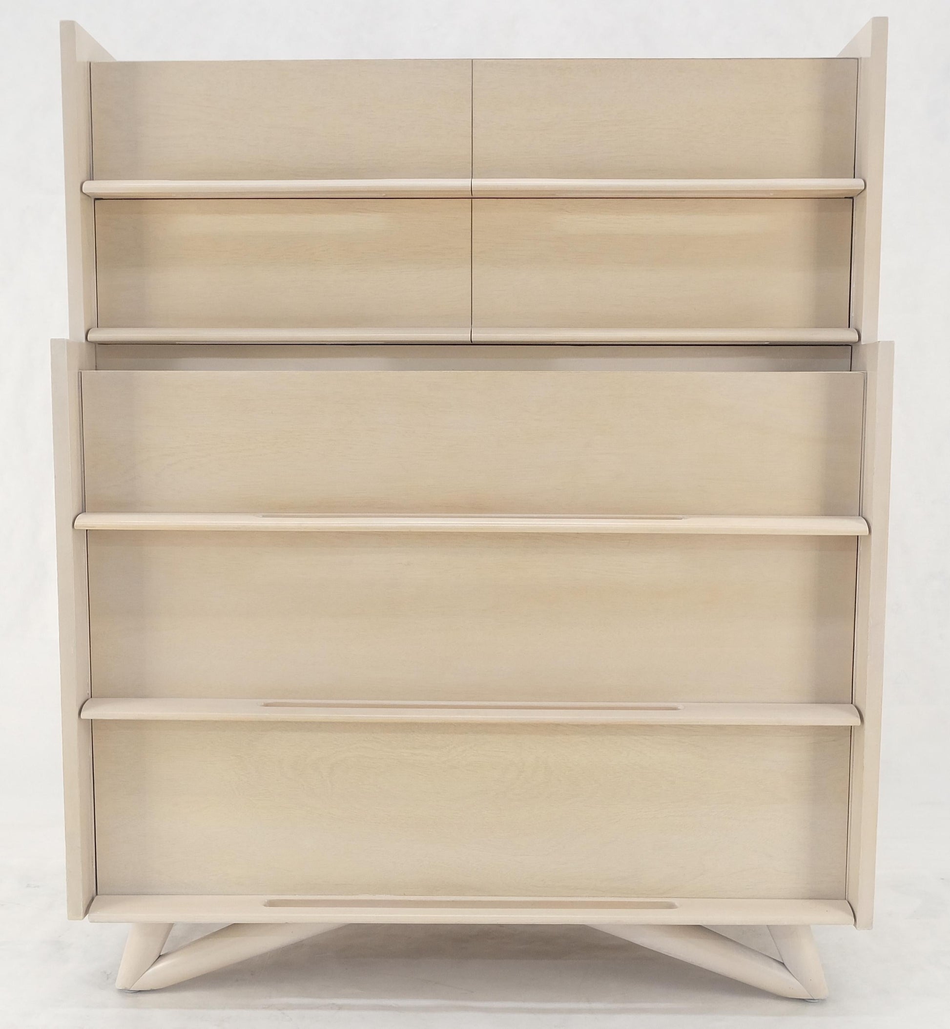 EstablishedLines Sculptural Legs & Drawer Pulls White Wash Bone Tone 5 Drawers Mahogany Dresser
