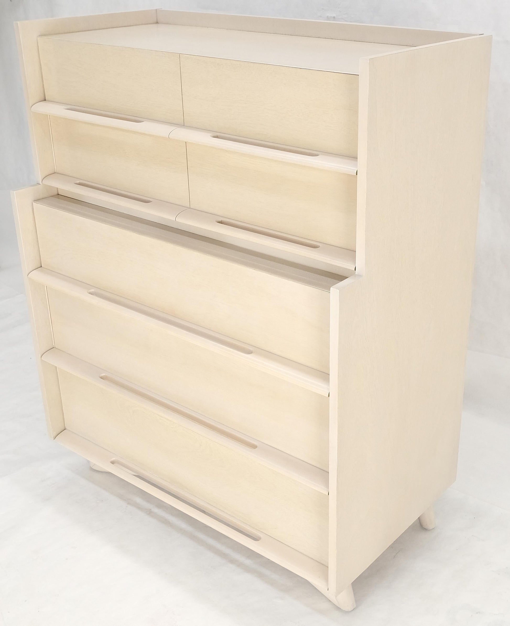 EstablishedLines Sculptural Legs & Drawer Pulls White Wash Bone Tone 5 Drawers Mahogany Dresser