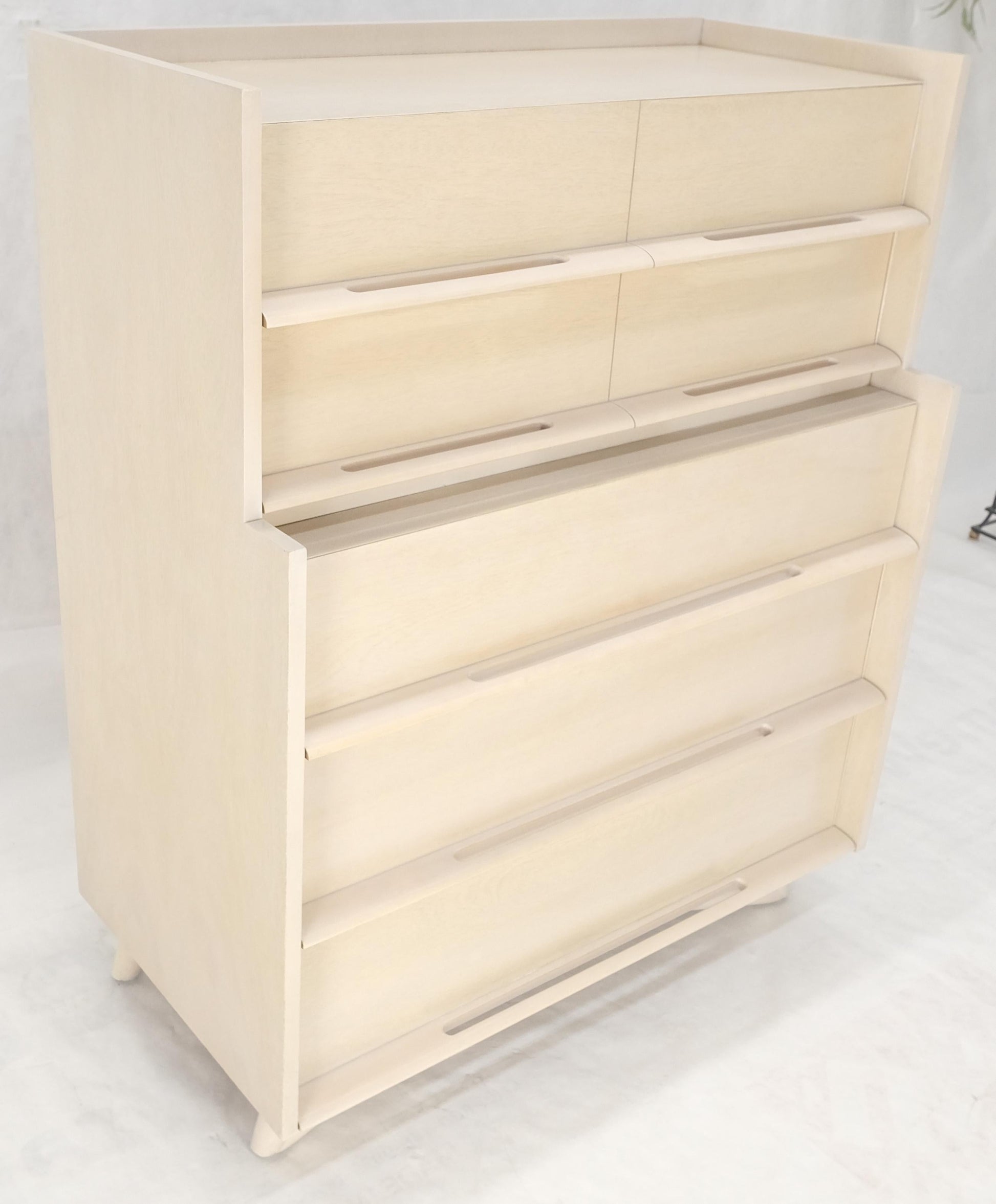 EstablishedLines Sculptural Legs & Drawer Pulls White Wash Bone Tone 5 Drawers Mahogany Dresser