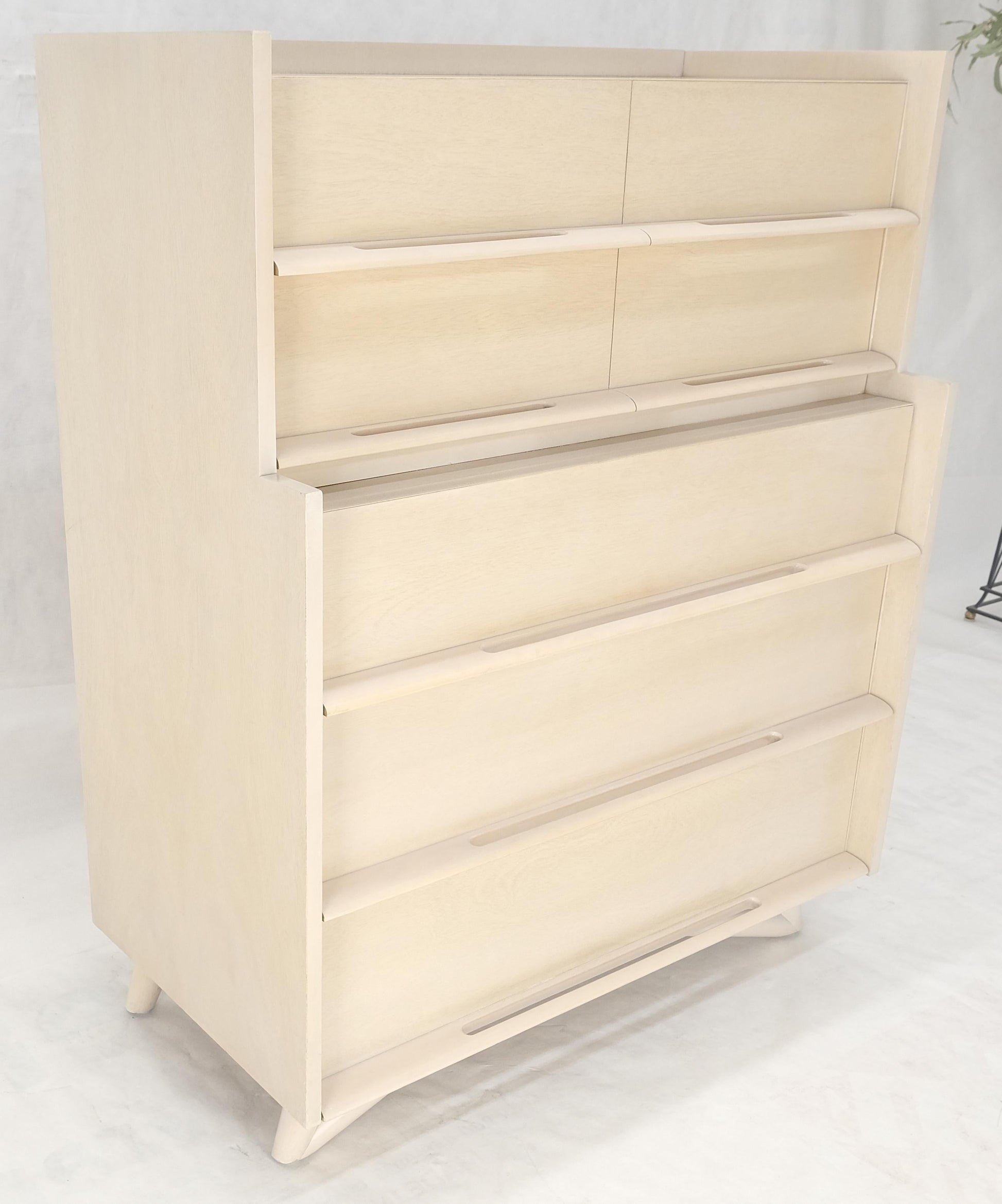 EstablishedLines Sculptural Legs & Drawer Pulls White Wash Bone Tone 5 Drawers Mahogany Dresser