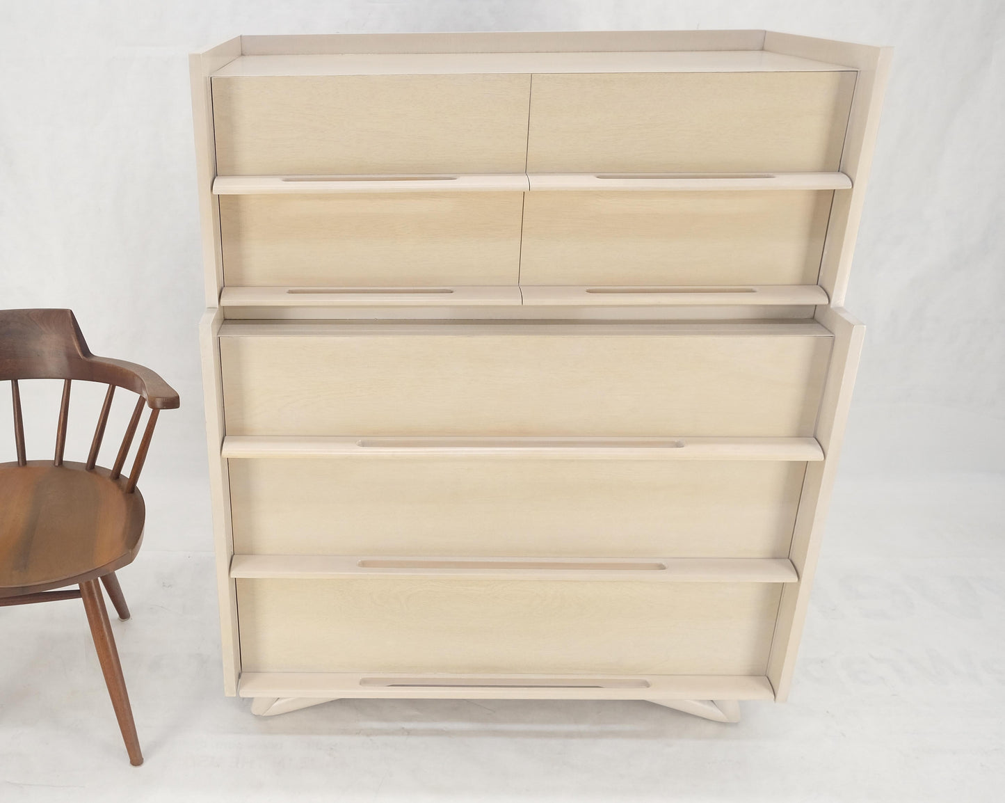 EstablishedLines Sculptural Legs & Drawer Pulls White Wash Bone Tone 5 Drawers Mahogany Dresser
