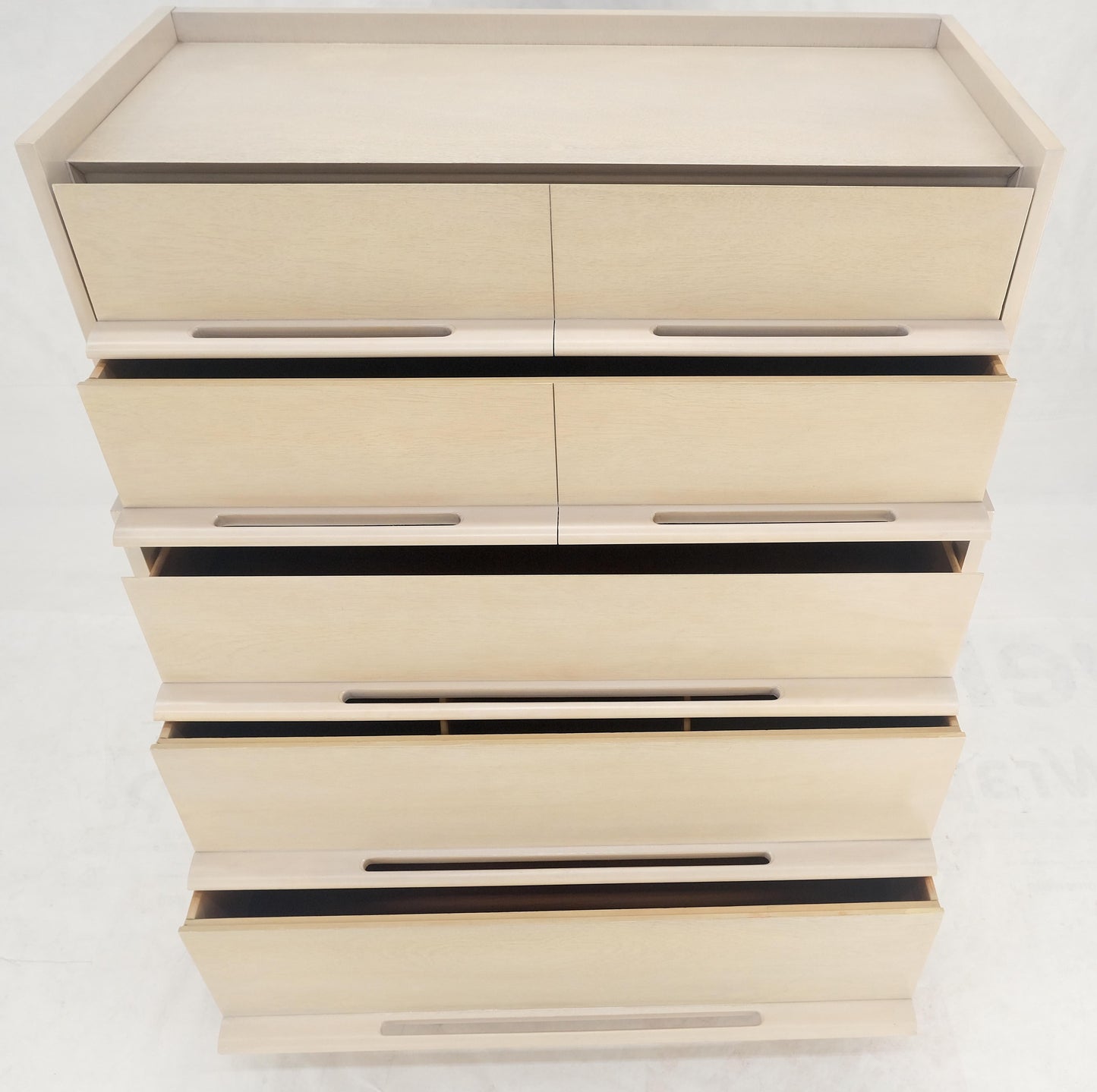 EstablishedLines Sculptural Legs & Drawer Pulls White Wash Bone Tone 5 Drawers Mahogany Dresser