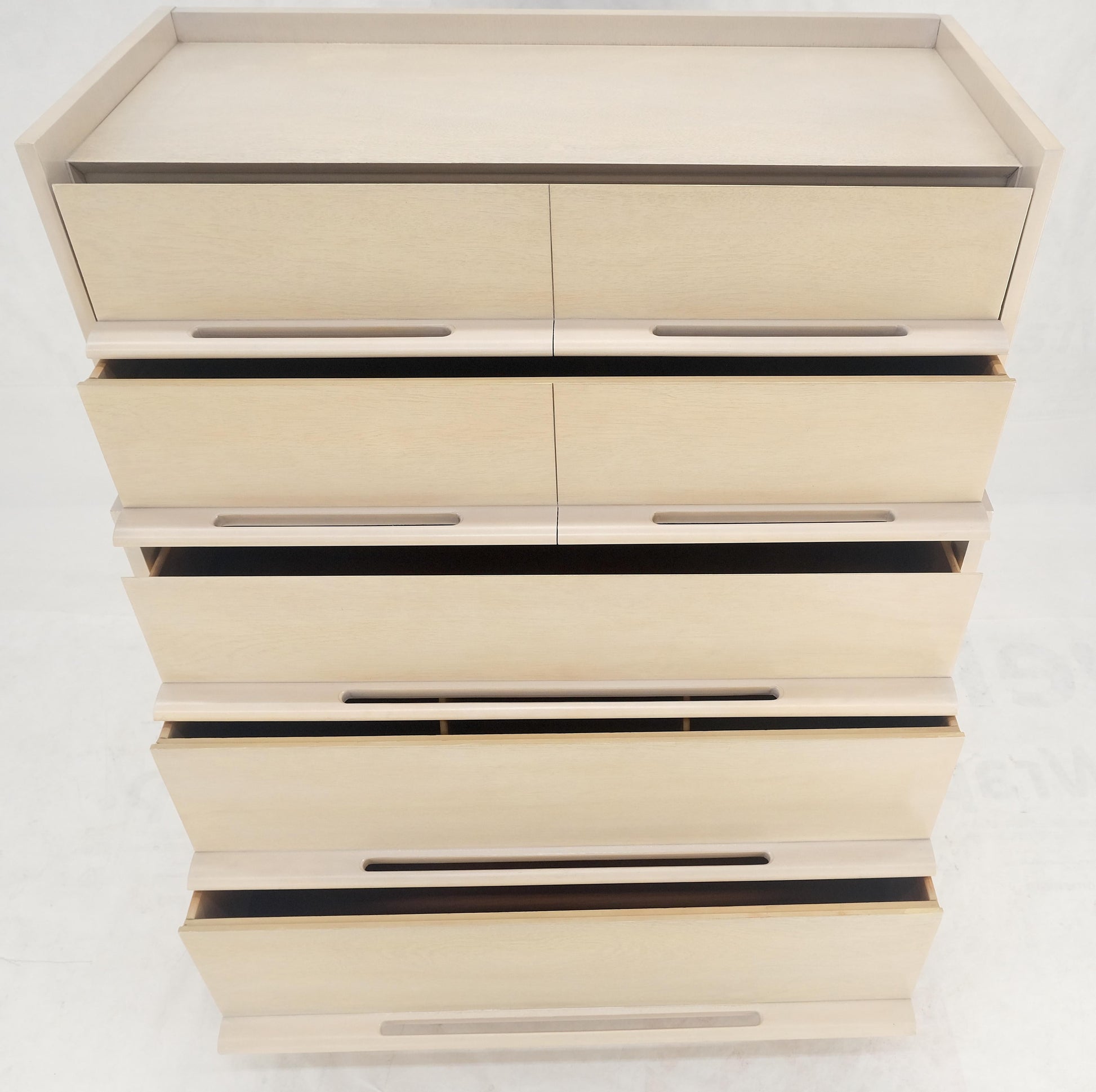 EstablishedLines Sculptural Legs & Drawer Pulls White Wash Bone Tone 5 Drawers Mahogany Dresser