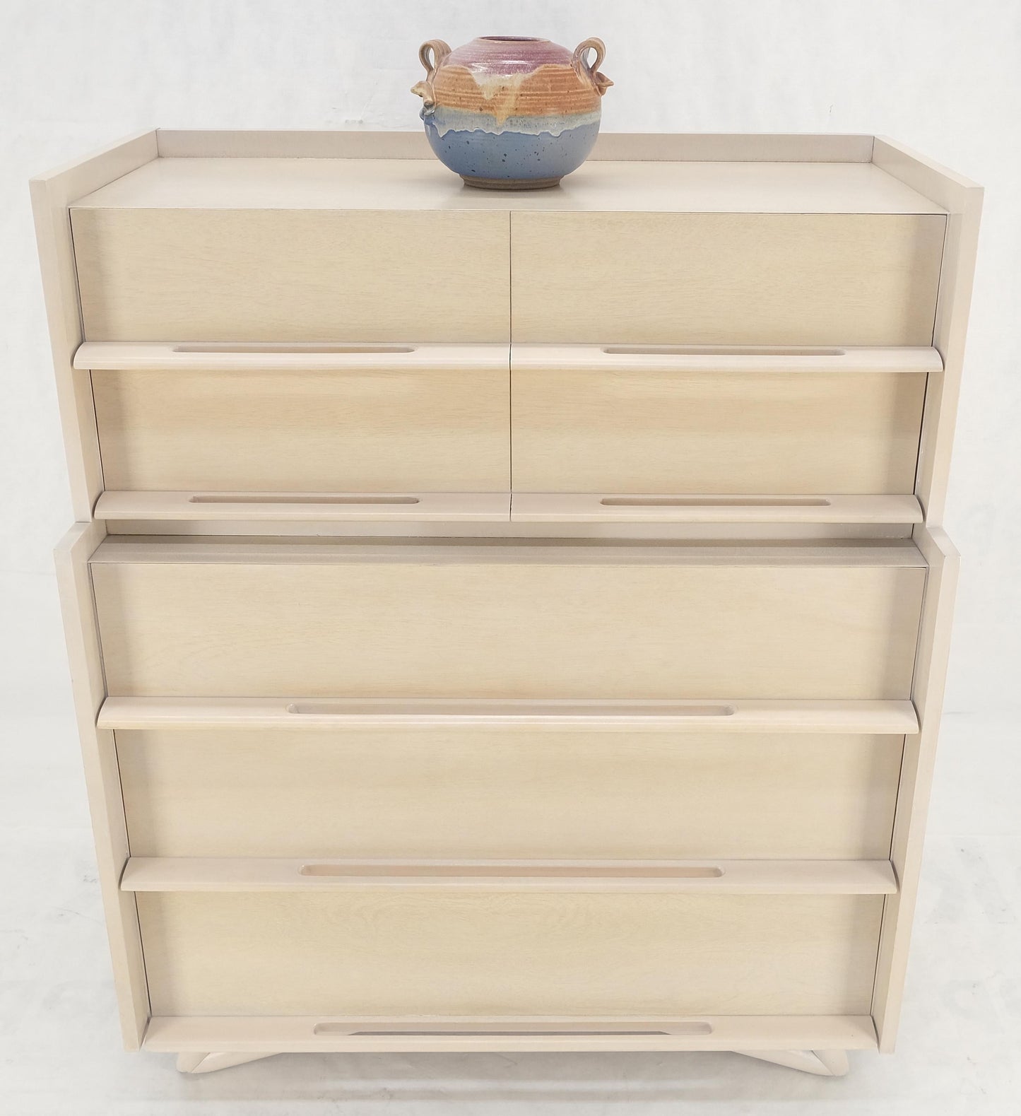 EstablishedLines Sculptural Legs & Drawer Pulls White Wash Bone Tone 5 Drawers Mahogany Dresser