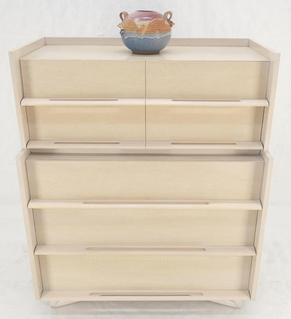 EstablishedLines Sculptural Legs & Drawer Pulls White Wash Bone Tone 5 Drawers Mahogany Dresser