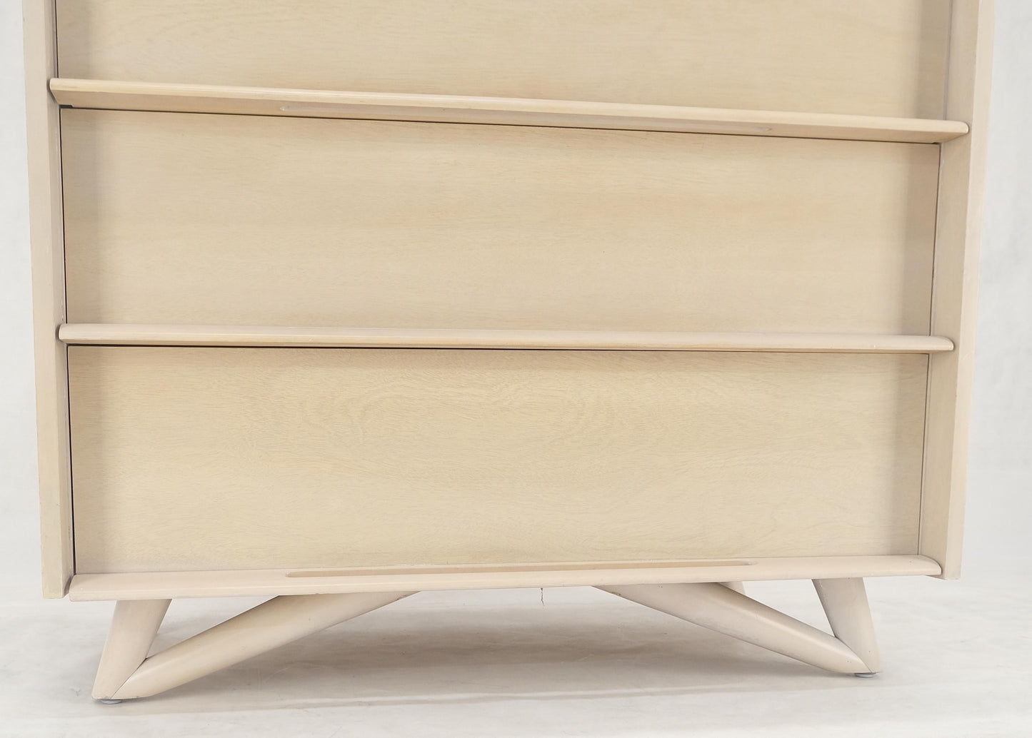 EstablishedLines Sculptural Legs & Drawer Pulls White Wash Bone Tone 5 Drawers Mahogany Dresser