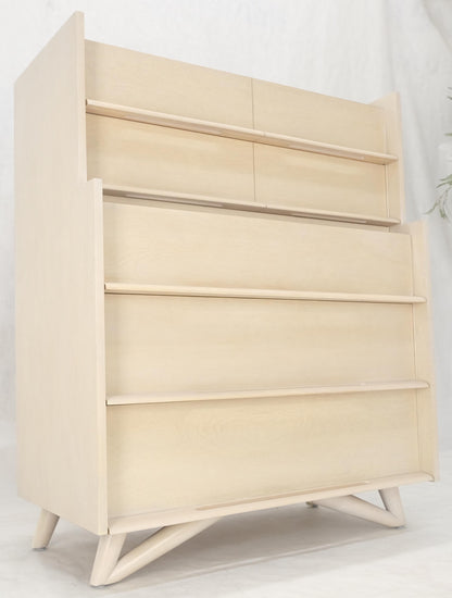 EstablishedLines Sculptural Legs & Drawer Pulls White Wash Bone Tone 5 Drawers Mahogany Dresser