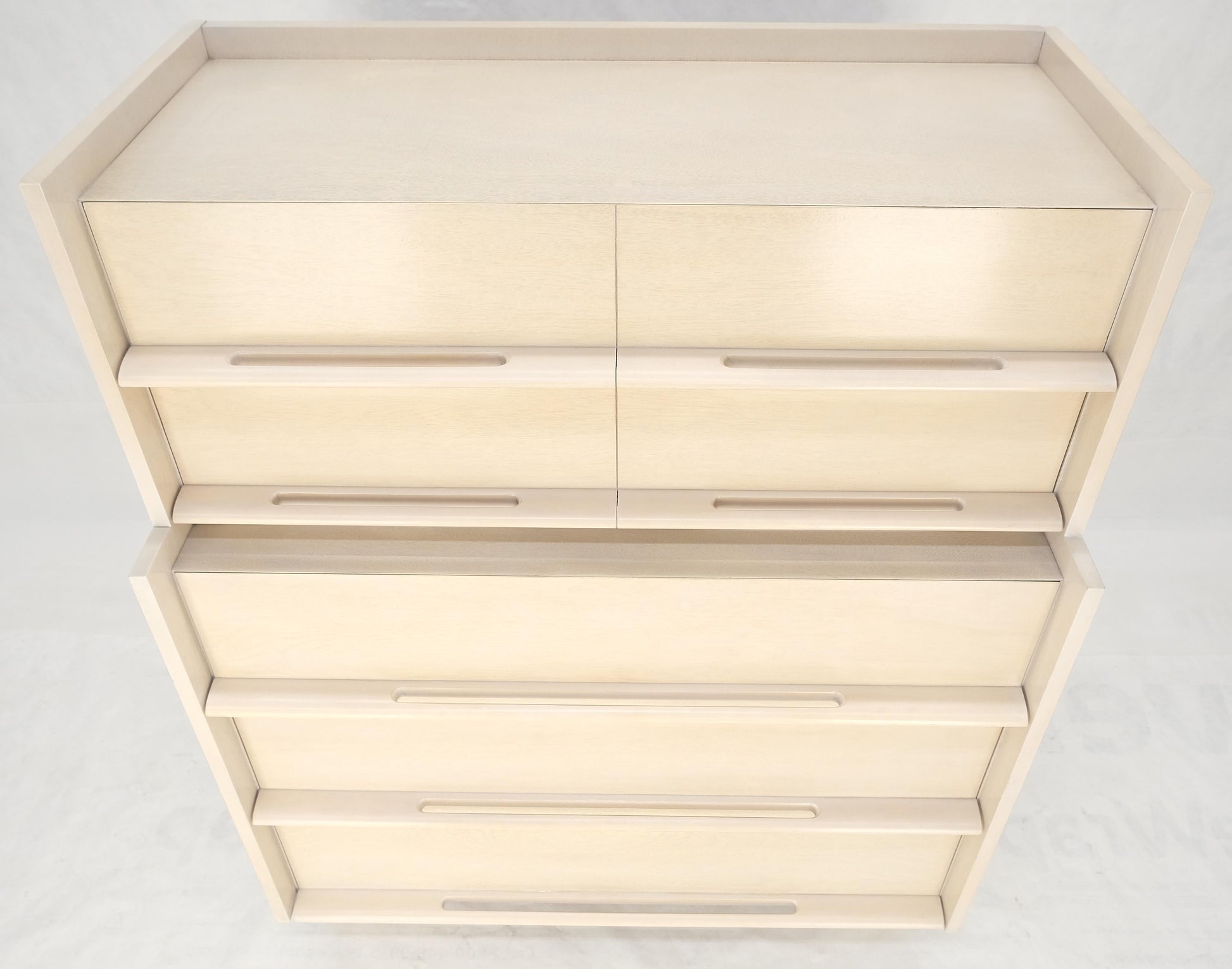 EstablishedLines Sculptural Legs & Drawer Pulls White Wash Bone Tone 5 Drawers Mahogany Dresser