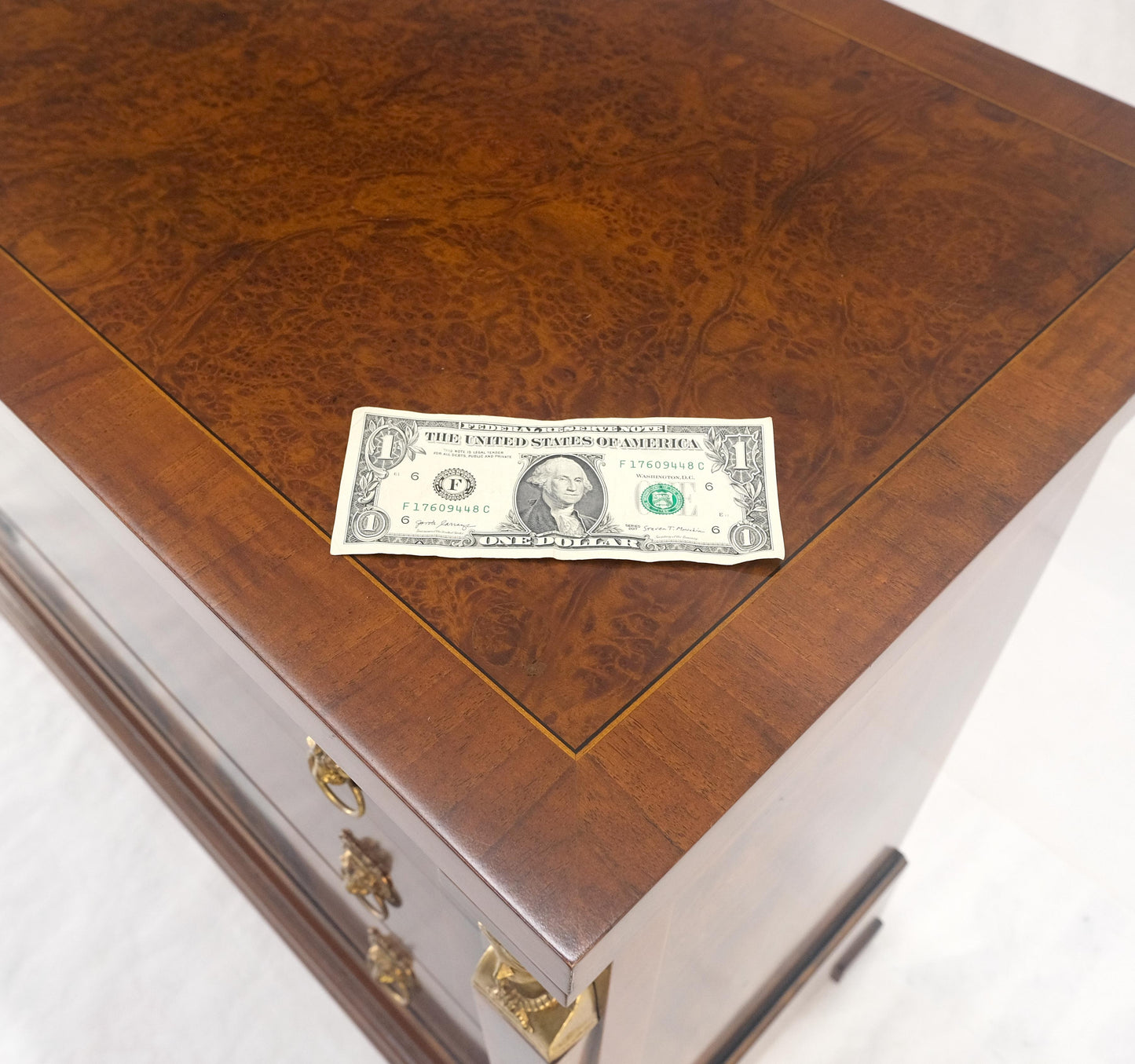 EstablishedLines Bronze Mounts & Pulls Burl Wood Inlay Neoclassical 4 Drawers 48" Dresser MINT!