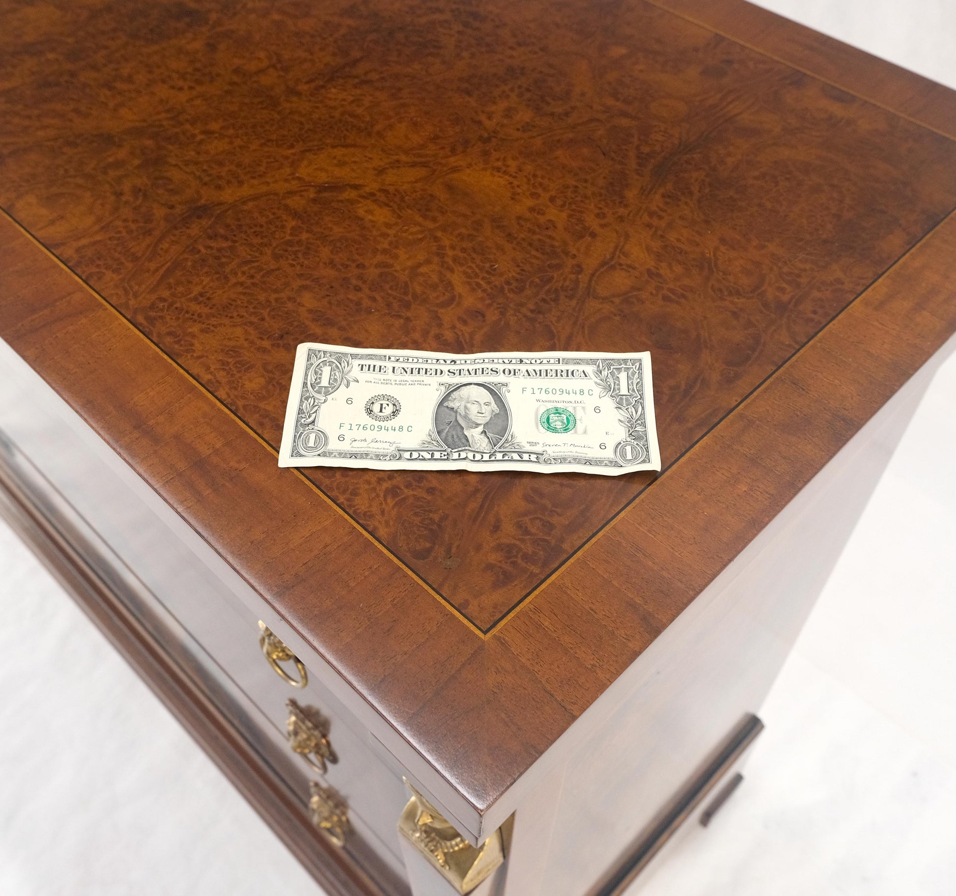 EstablishedLines Bronze Mounts & Pulls Burl Wood Inlay Neoclassical 4 Drawers 48" Dresser MINT!