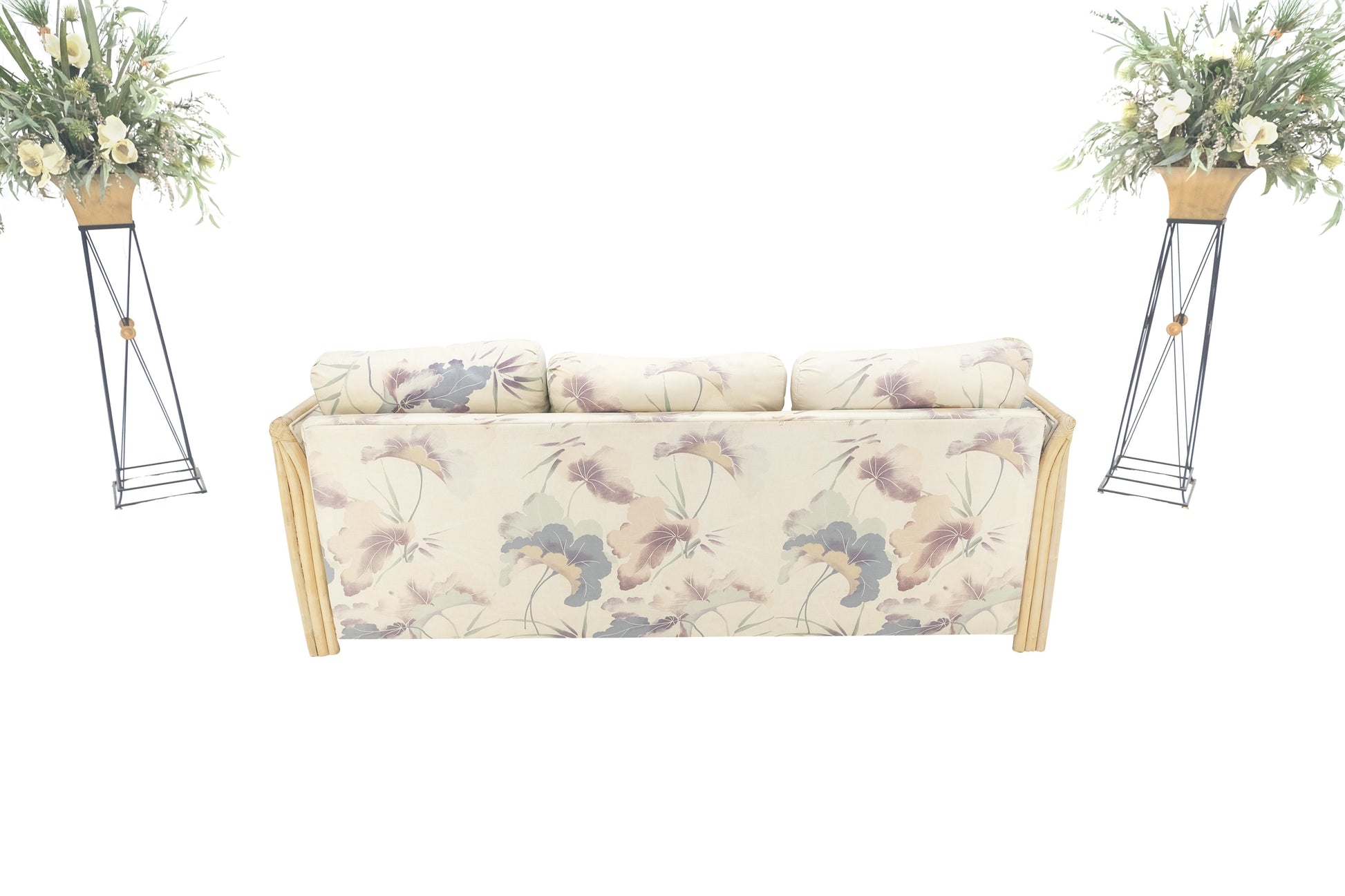 EstablishedLines Mid Century Three Seater Bamboo Frame Flowered Upholstery Sofa Couch