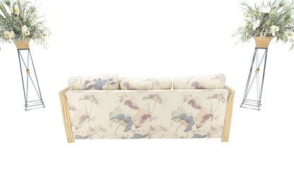EstablishedLines Mid Century Three Seater Bamboo Frame Flowered Upholstery Sofa Couch