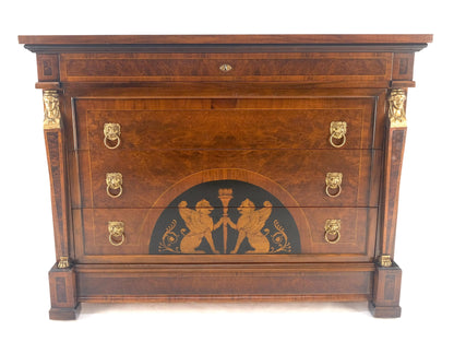 EstablishedLines Bronze Mounts & Pulls Burl Wood Inlay Neoclassical 4 Drawers 48" Dresser MINT!