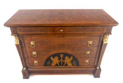 EstablishedLines Bronze Mounts & Pulls Burl Wood Inlay Neoclassical 4 Drawers 48" Dresser MINT!