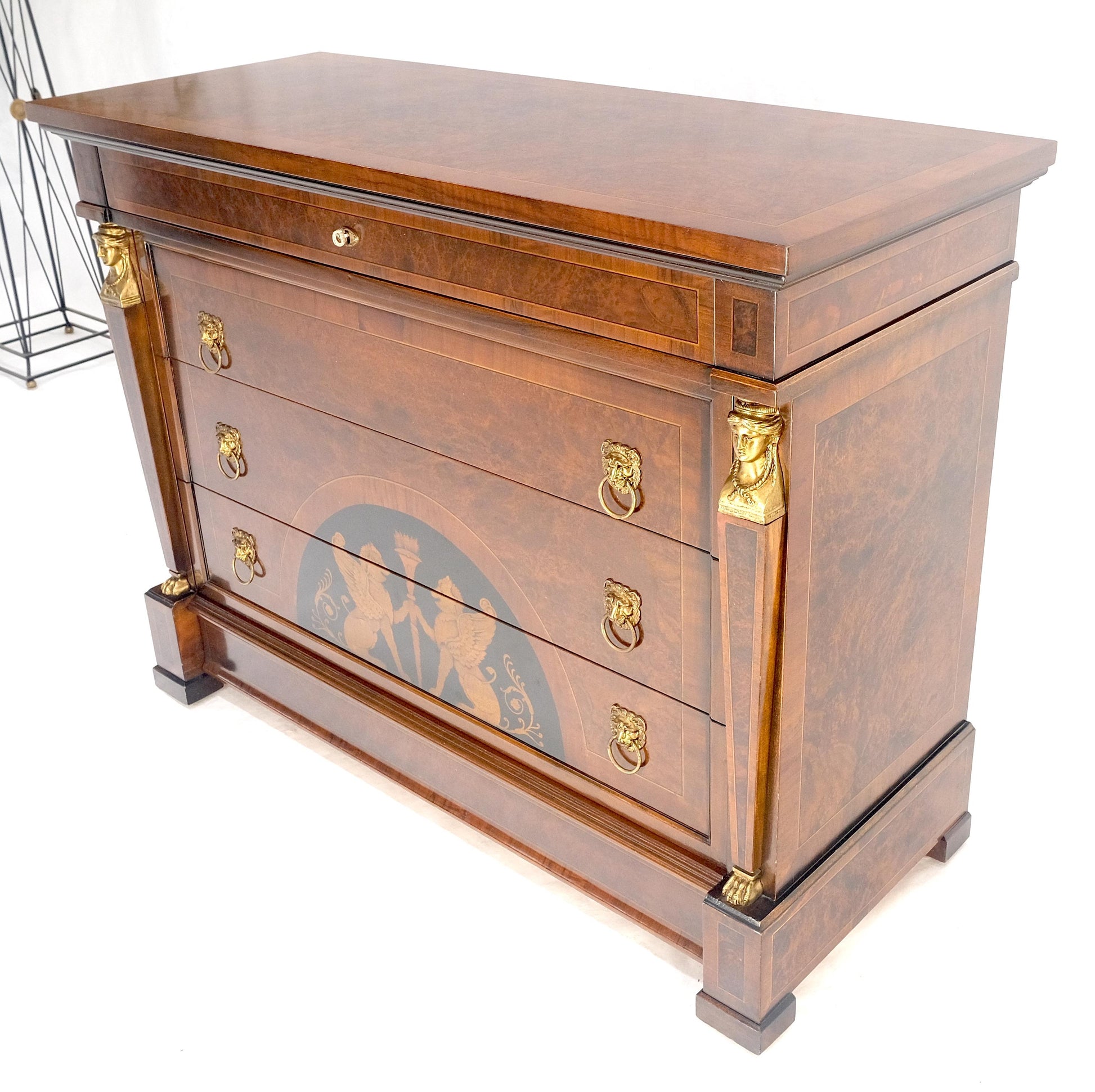 EstablishedLines Bronze Mounts & Pulls Burl Wood Inlay Neoclassical 4 Drawers 48" Dresser MINT!