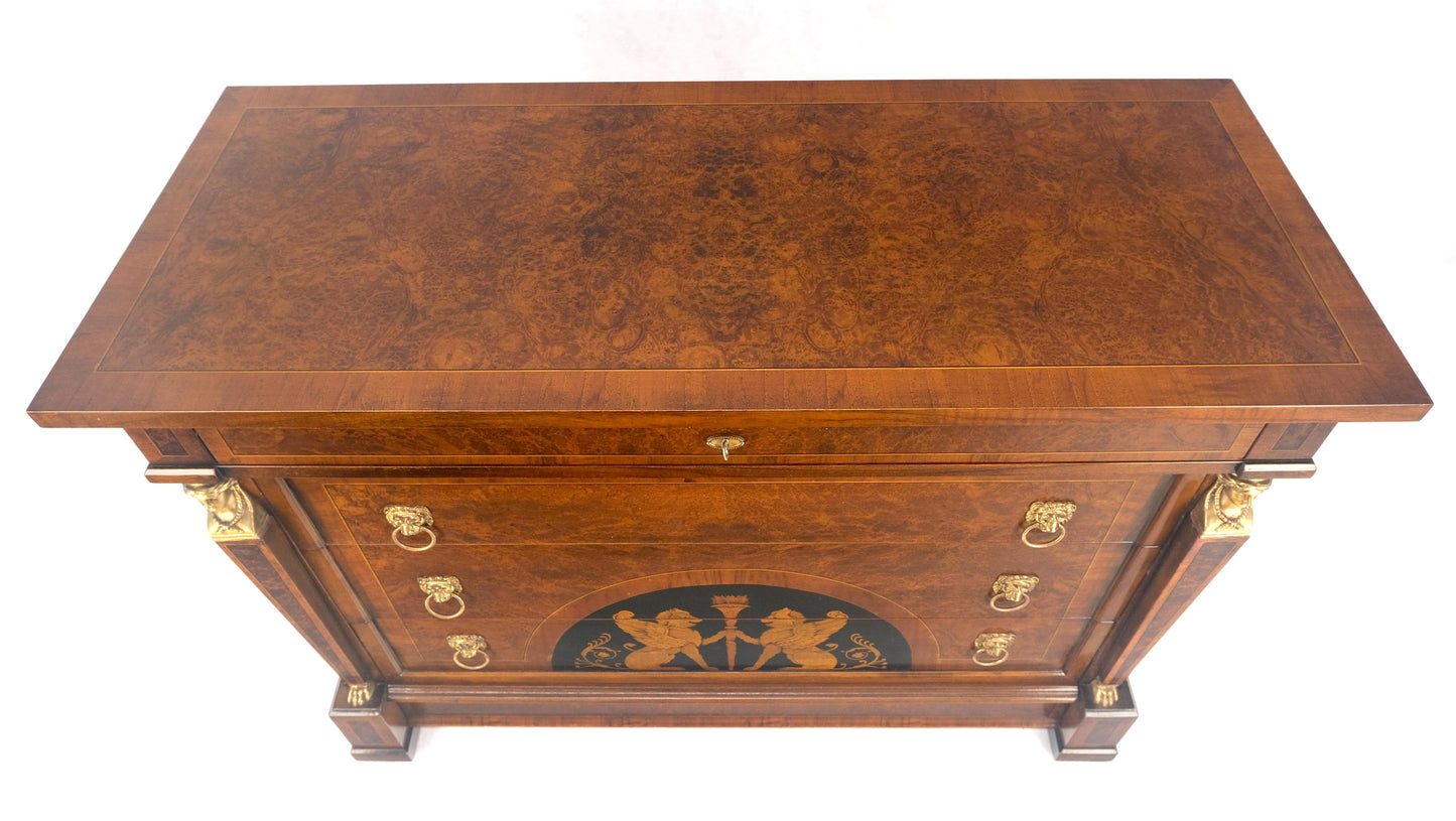 EstablishedLines Bronze Mounts & Pulls Burl Wood Inlay Neoclassical 4 Drawers 48" Dresser MINT!