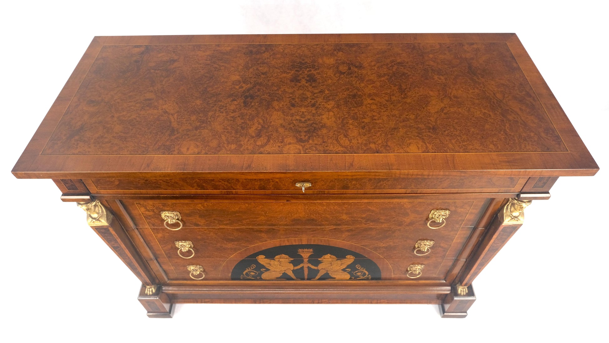 EstablishedLines Bronze Mounts & Pulls Burl Wood Inlay Neoclassical 4 Drawers 48" Dresser MINT!