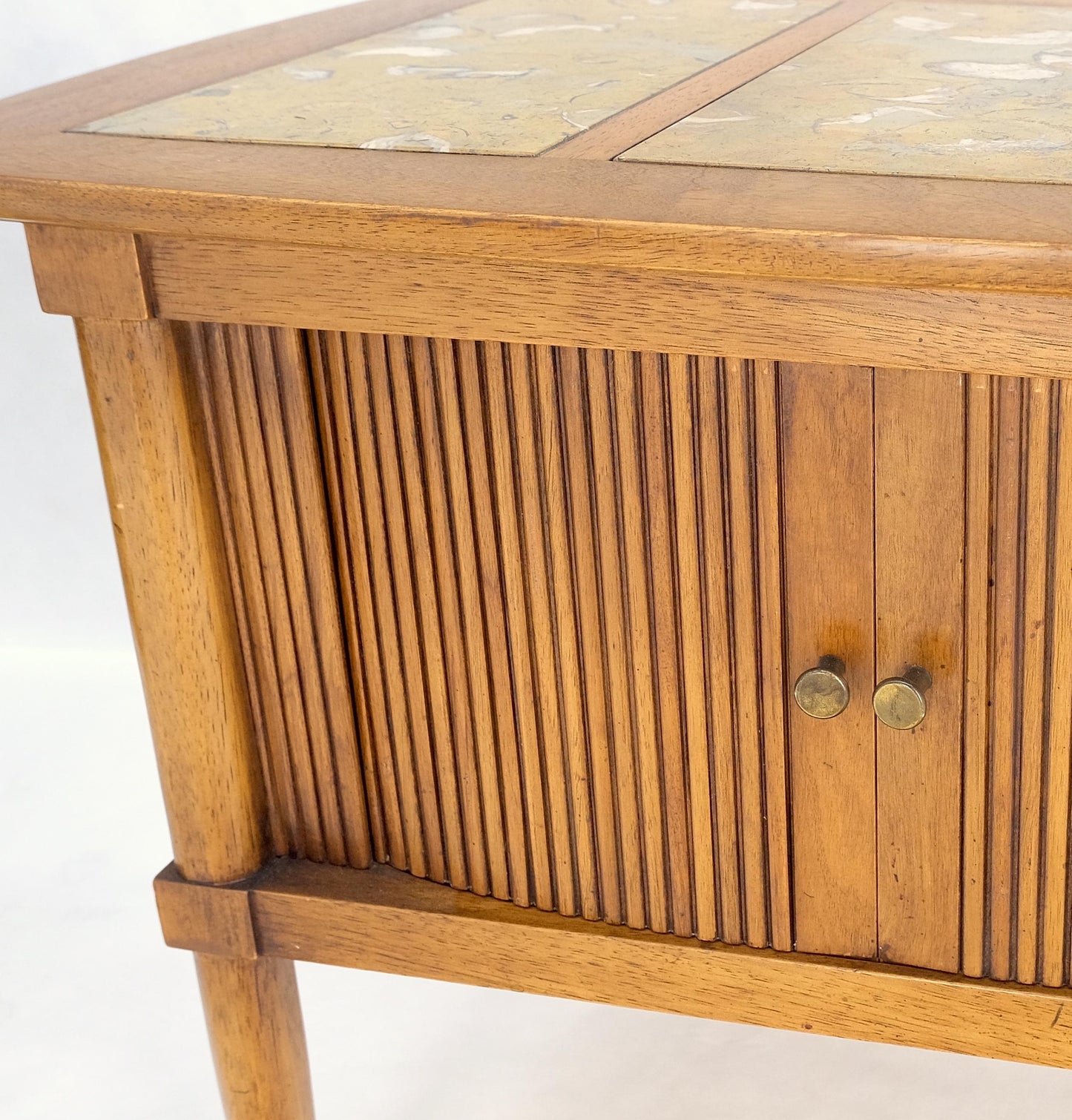 EstablishedLines Pair Tomlinson Tambour Door Fossil Marble Top Side End Night Stands Tables Mint!