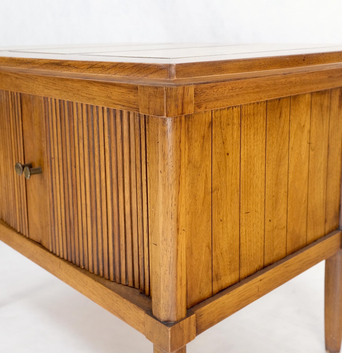 EstablishedLines Pair Tomlinson Tambour Door Fossil Marble Top Side End Night Stands Tables Mint!
