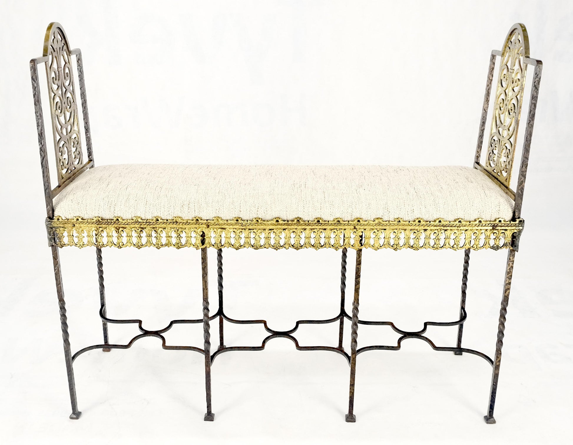 Antique Solid Brass & Steel Fine Gothic Style Compact Decorative Window Bench