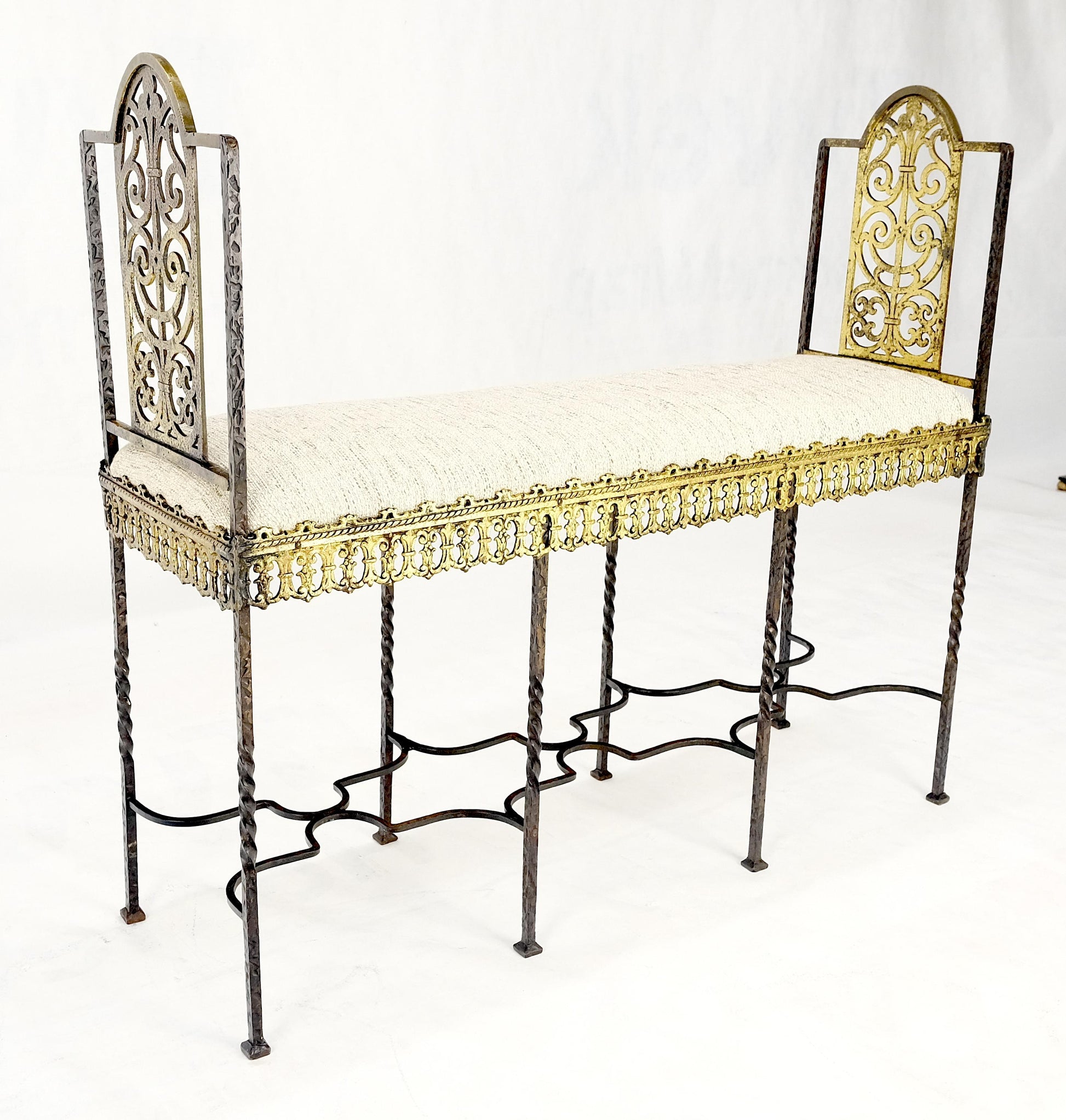 Antique Solid Brass & Steel Fine Gothic Style Compact Decorative Window Bench
