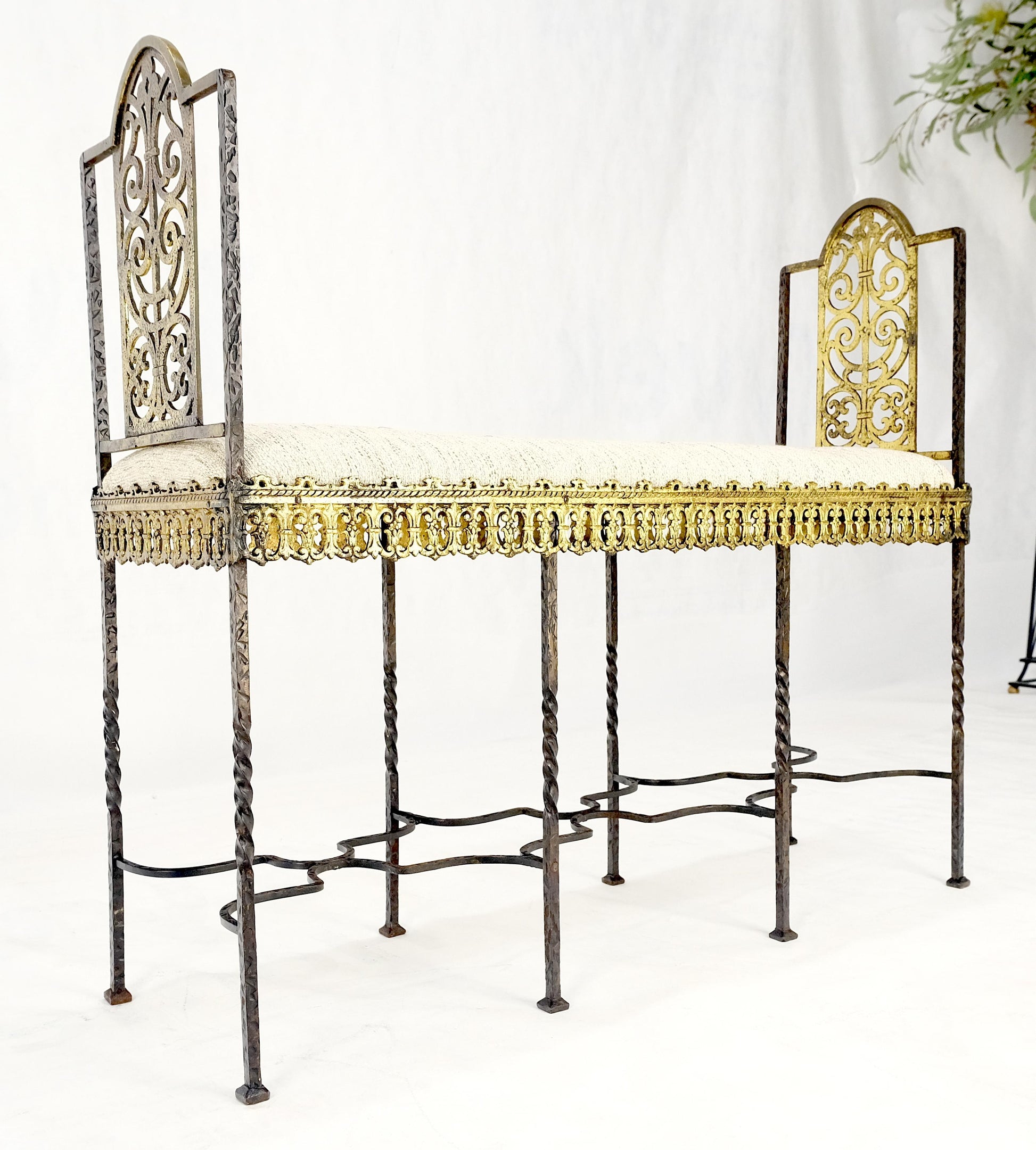 Antique Solid Brass & Steel Fine Gothic Style Compact Decorative Window Bench