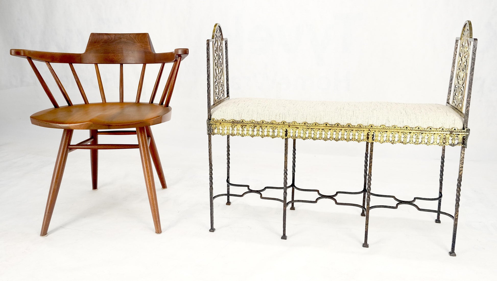 Antique Solid Brass & Steel Fine Gothic Style Compact Decorative Window Bench