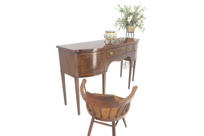 Banded and Pencil Inlayed Mahogany Bow Front Federal Sideboard Brass Hardware