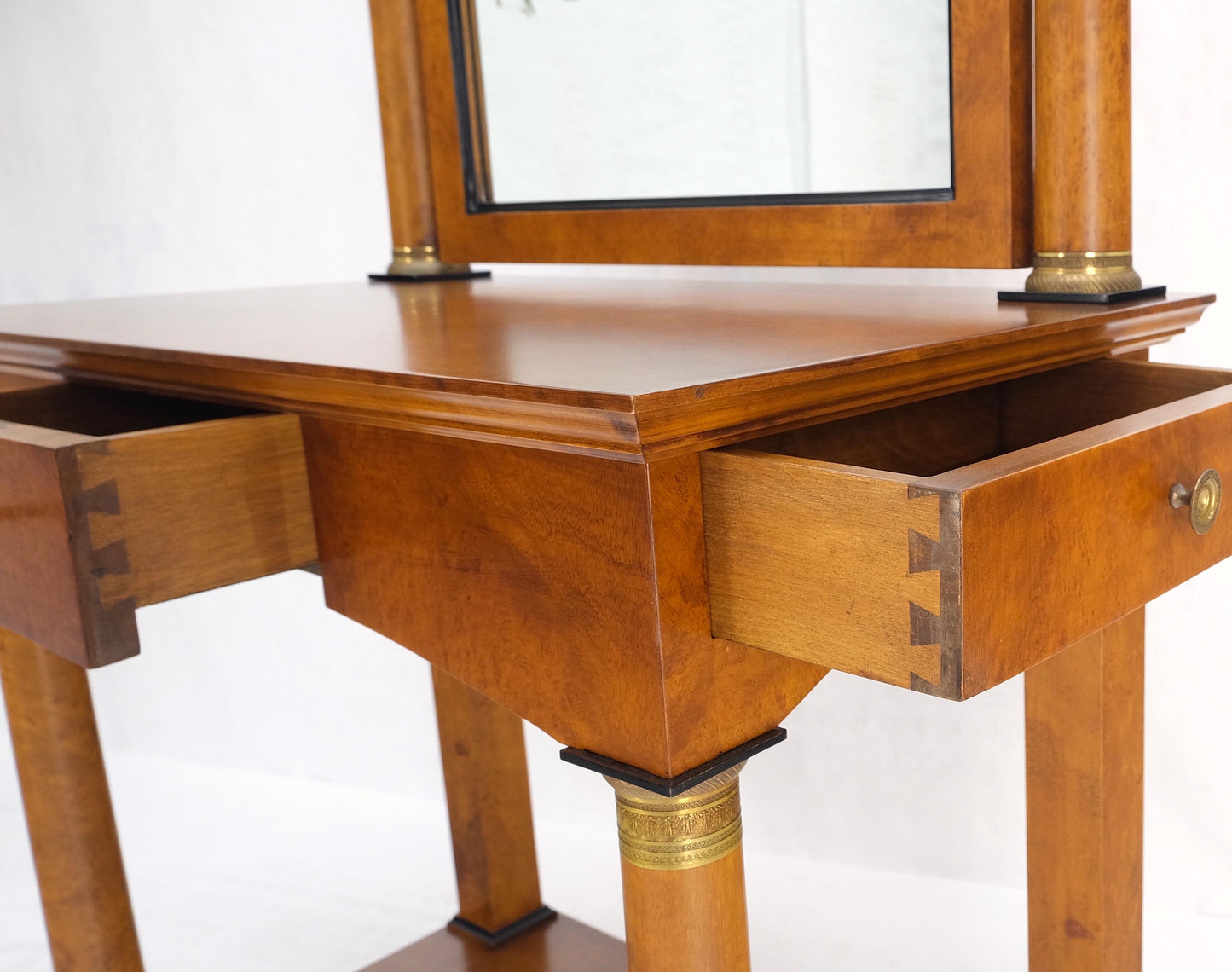 Burl Wood Biedermeier Dressing Table Mirror Matching Chair Cane Seat Mint!