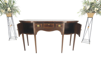 EstablishedLines Banded and Pencil Inlayed Mahogany Bow Front Federal Sideboard Brass Hardware