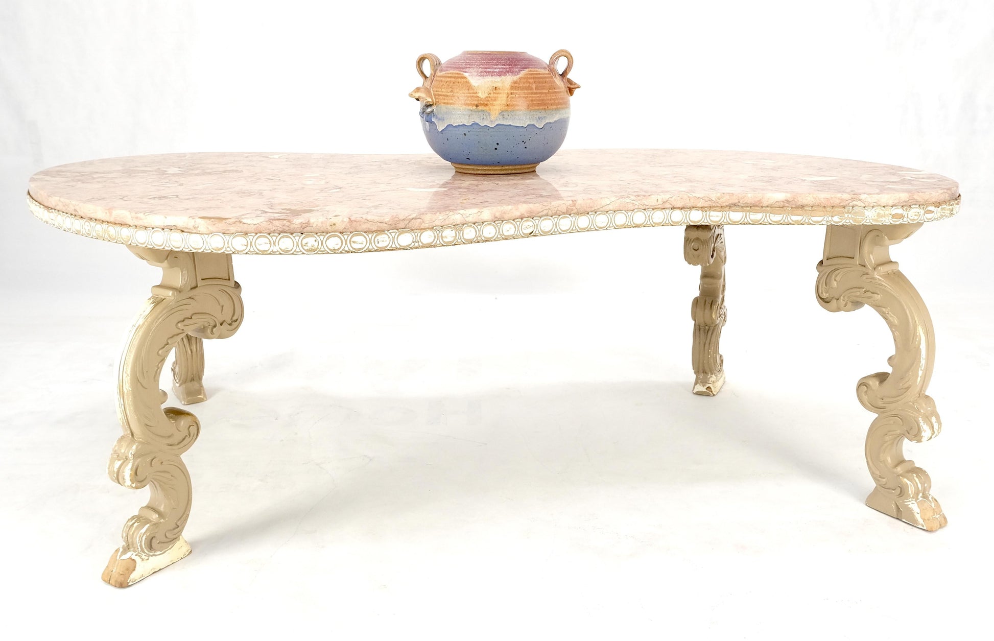 Kidney Organic Shape Rouge Marble Top Coffee Center Table