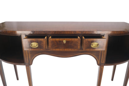 Banded and Pencil Inlayed Mahogany Bow Front Federal Sideboard Brass Hardware