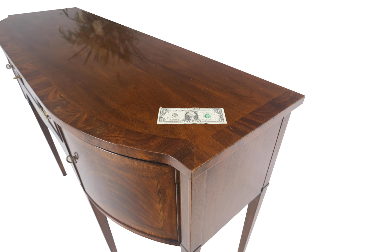 Banded and Pencil Inlayed Mahogany Bow Front Federal Sideboard Brass Hardware